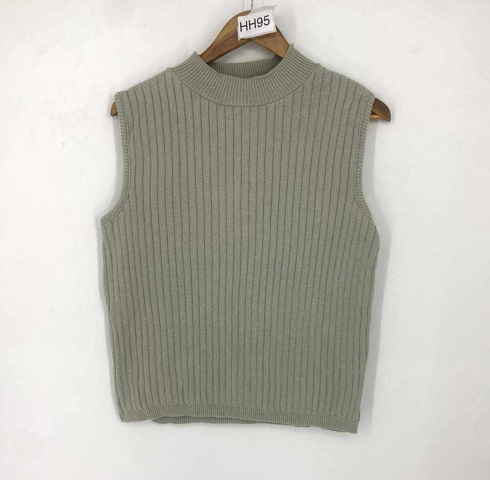 Vintage Yarnworks Sage Green Ribbed Mock Neck Sweater Vest LG Knit Preppy Fall